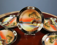 Noritake Morimura Porcelain Salad Plates N723 House by the Lake Gold Encrusted