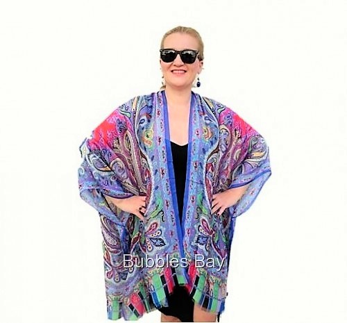 Silk Kimono Cape Coat Paisley Cardigan Beach Cover Up Plus Size - Bild 87 von 99