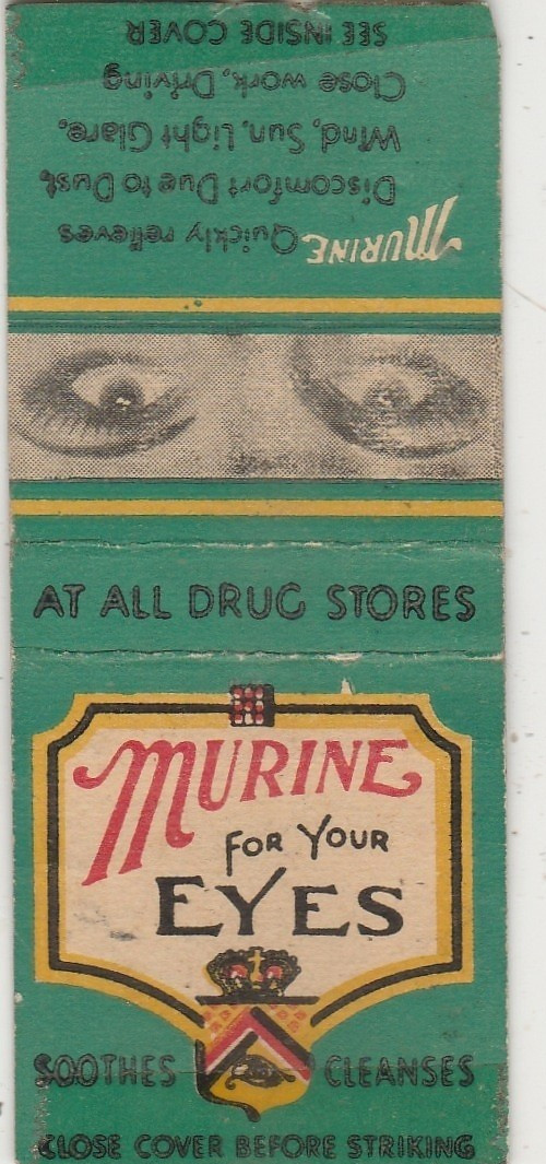 Murine Eye Drops-Vintage Matchcover-No Striker-Old Tape At E