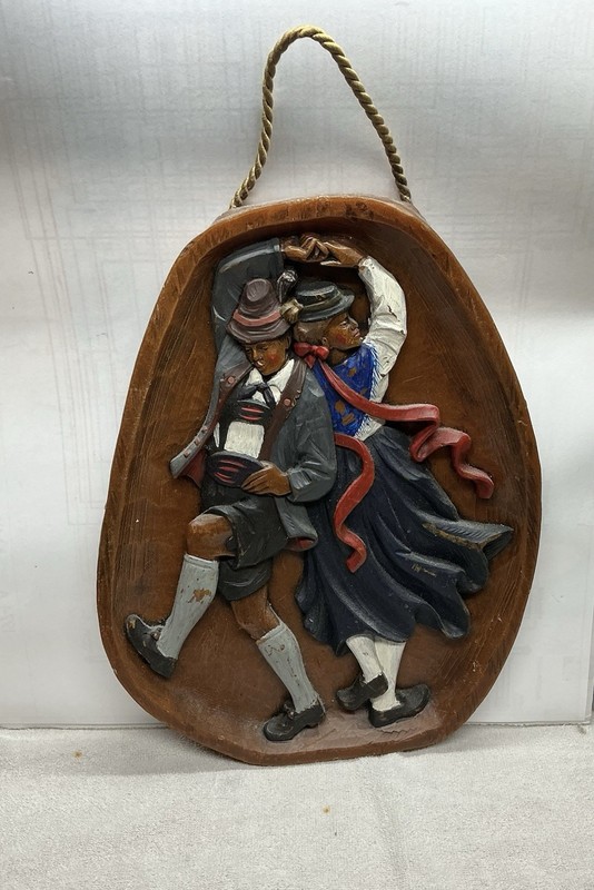 Vintage LARGE 3D Beautifully Carved Wax Art Boy Girl Dancing Pub German