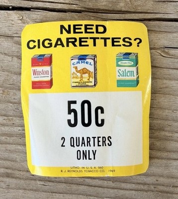 RJ REYNOLDS TOBACCO CIGARETTE ADVERTISING STICKER VENDING VTG CAMEL 1969