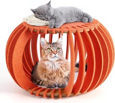 Pumpkin Cat Beds with Fluffy Ball Felt Cat House Cave for Multi Small Pet Orange