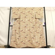 Heiwaya Kimono Fine Pattern Lacquered Flower Onishibo Crepe Used Japan