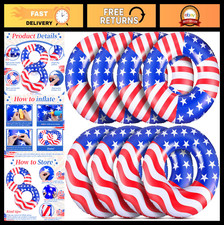 Patriotic USA Flag Inflatable Pool Float 36'' Round Swim Tube for Summer Fun