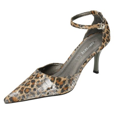 Damen Jimei JM6101 Knöchelriemen Pumps Leopard/Silber Absatz Schnalle