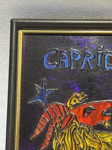 Unique Handmade Stain Glass Capricorn Art Unsigned Framed - Picture 2 of 13