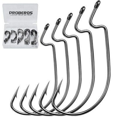 Fishing Hooks for Bass Fishing - 50pcs EWG Offset Worm Hook Texas Rig Hooks f...