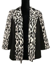 Chico's Collection Black White Leopard Print Open Front Jacket 1 Shoulderpads