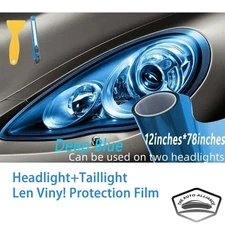 12"x78" Gloss Deep Blue Film Tint Lens Vinyl Wrap Fit For Headlight Taillamp