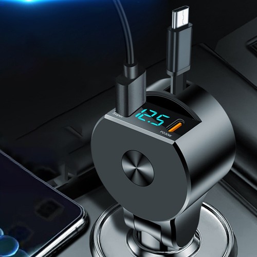 Fast Charging Dual USB Car Charger with Telescopic Cable and Digital Display - Zdjęcie 24 z 24