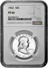 1962 50C Proof Silver Franklin Half Dollar NGC Graded PF 66 in New Holder