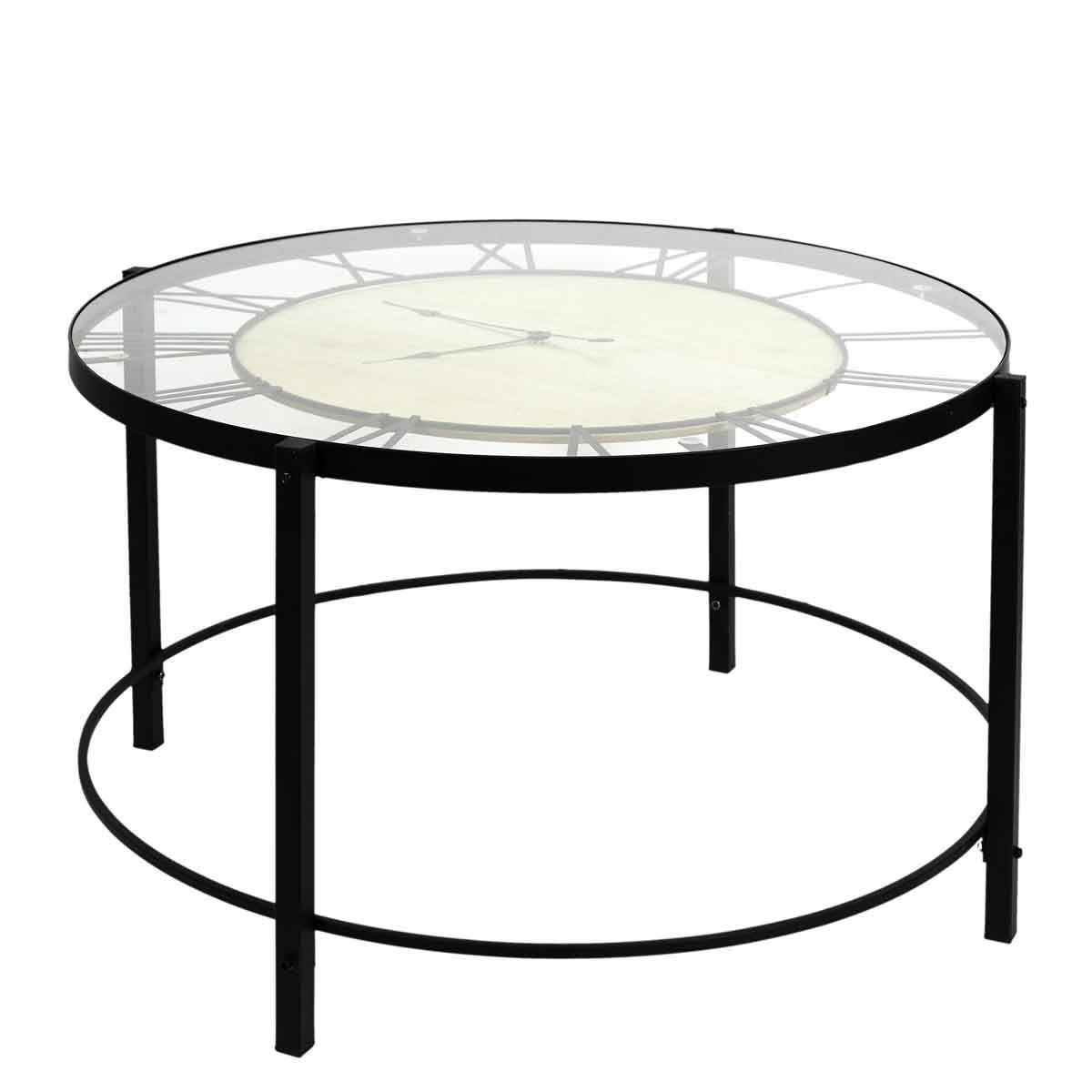 Table Basse Design "Horloge" 90cm Noir : Grand Modèle Rond pour Loft Chic