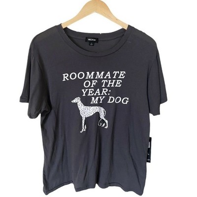 WILDFOX Tee T-shirt Roommate of the Year Dog Distressed Asphalt Gray Large NWT