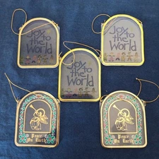 Christmas Tree Ornaments Peace On Earth Plastic Joy To The World Clear Holiday