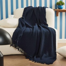 100 Cotton Gauze Blanket 4-Layer Muslin Navy Blue Breathable Comfy Gauze Thr...