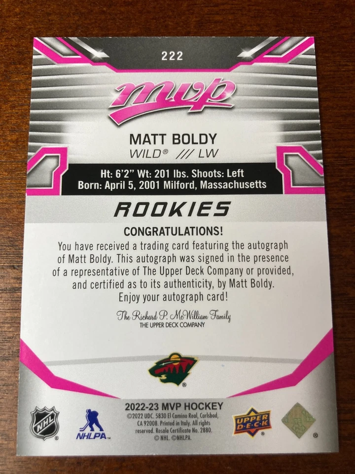 2022-23 Matt Boldy Rookie Autograph MVP SP Auto - Image 2 of 2