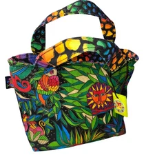 Laurel Burch Handbag Colorful Animal Print Jungle Sun N Sand Artisan Lion Parrot