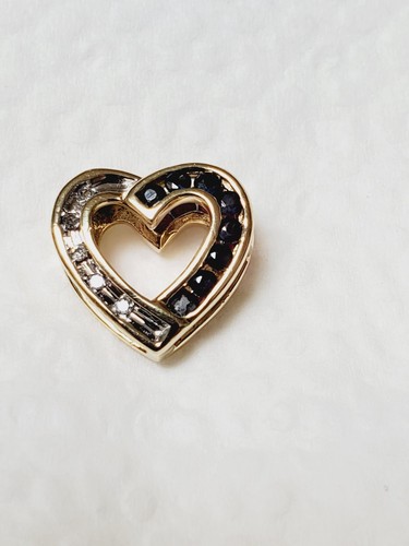 10K Yellow Gold Diamonds ,Sapphires & Rubies Reversible Heart Pendant - Picture 5 of 6