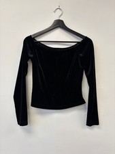Vintage Scott McClintock Millennium Small Black Velvet Off Shoulder Y2K Crop Top