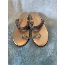 Gold Rhinestone Toe Ring Wedge Sandals Metallic Evening Formal Slip On Shoes