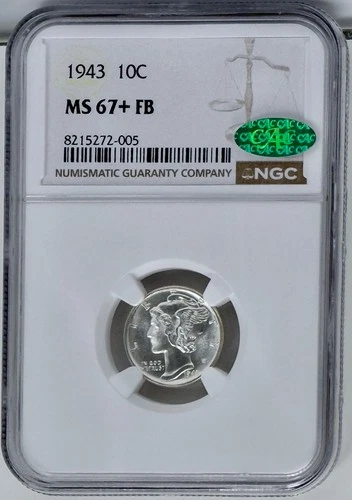 1943 P Mercury Dime 10C NGC MS 67+ FB Full Bands CAC Plus Winged Liberty