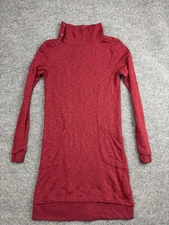 Horny Toad Sweater Dress Tunic Womens XS Red Cowl Neck Button Shoulder Pockets