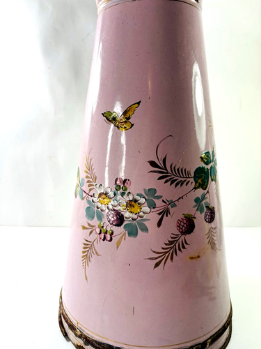 Antigua jarra francesa floral pintada a mano esmaltada rosa malva 15" granja - Imagen 7 de 15