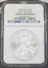 2008 US Silver Eagle "Early Releases"- 1 oz .999 Fine Silver - NGC GEM UNC. -147