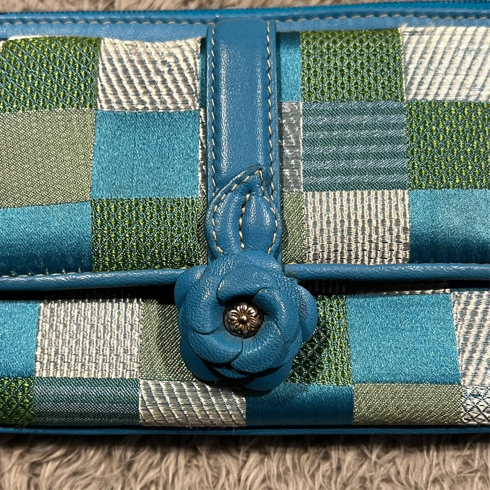 Brighton Crossbody Purse Clutch Purse Blue Green Check Adjustable Zip Snap - Image 2 of 4