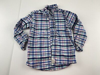 Carters Plaid Button Up Shirt Boys Size 7 Pink Teal Blue Long Sleeve Collared