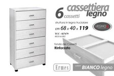 CASSETTIERA 6 CASSETTI SETTIMINO MODERNO ROVERE BIANCO LEGNO 120*68*40 cm TCC