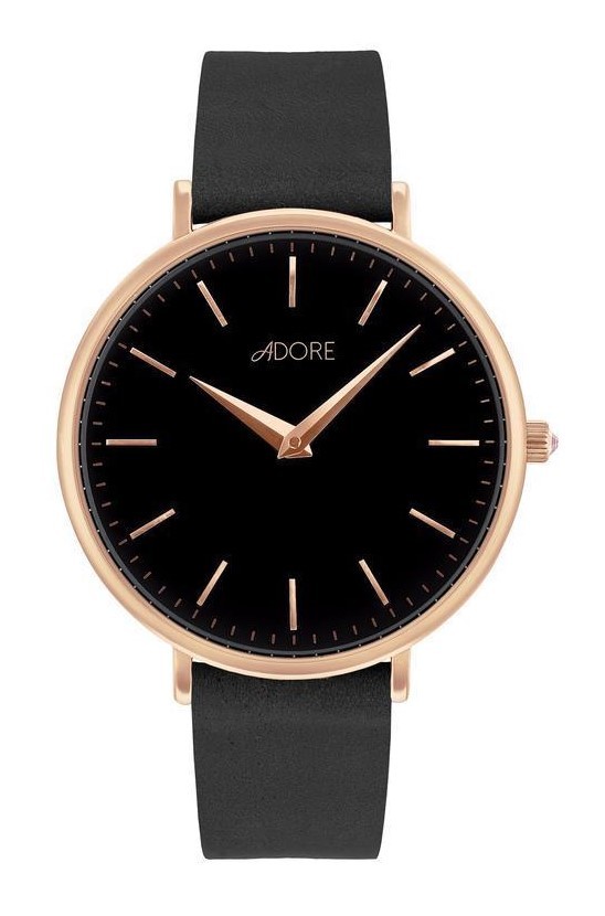 Adore Swarovski Holiday Signature 33mm Black Leather Watch Rose