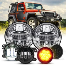 Chrome 7" LED Headlights Fog Lamp Turn Signal Lamp For Jeep Wrangler JK 2007-18