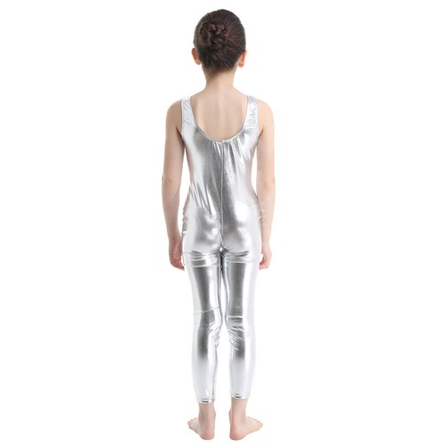 Kids Girls Shiny Metallic Bodysuit Dance Gymnastics Leotard Jumpsuit Rompers - Picture 18 of 39