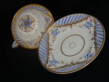 Antique Old Paris France Porcelain Blue & Gold Porcelain Tea Cup & Saucer