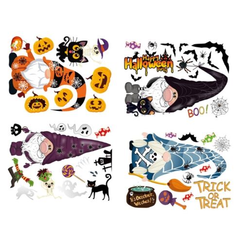 4 Sheet Halloween Decorations Window Decals Wall Stickers Gnome Pumpkin Decor - Afbeelding 1 van 8