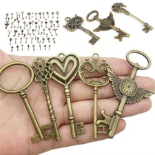 69Pcs Skeleton Vintage Old Keys Multi Style Antique Bronze Lock Key Necklaces