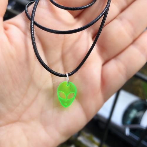 1 x Handmade Neon Green Alien Acrylic Necklace ~Space~UFO~Gift
