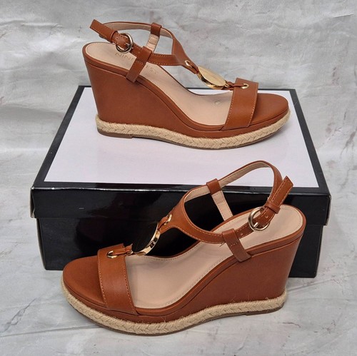 NINE WEST Mujer Preciosos Esmalte Bronceado Hebilla Tacón Cuña Zapatos EU 36 UK 3 - Imagen 9 de 9