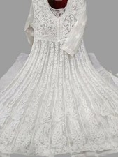 ChikanKari Anarkali Handmade FancyAllover work Choli style White Kurti