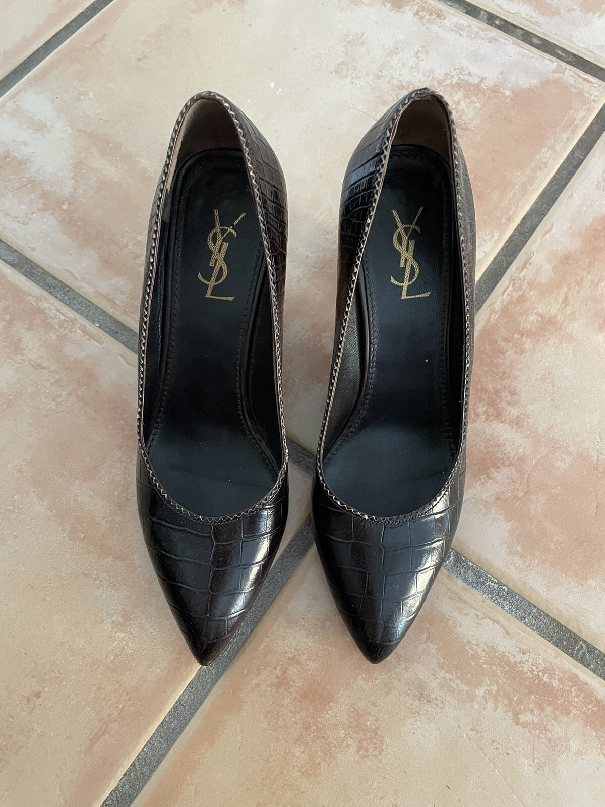 SAINT LAURENT YSL Tacco Legno 37 Stampa Coccodrillo