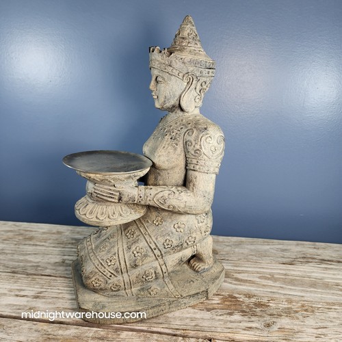 Buddha Statue Kneeling w/ Candle Holder Pewter Plate 15" Tall Hand Painted - Picture 9 of 10