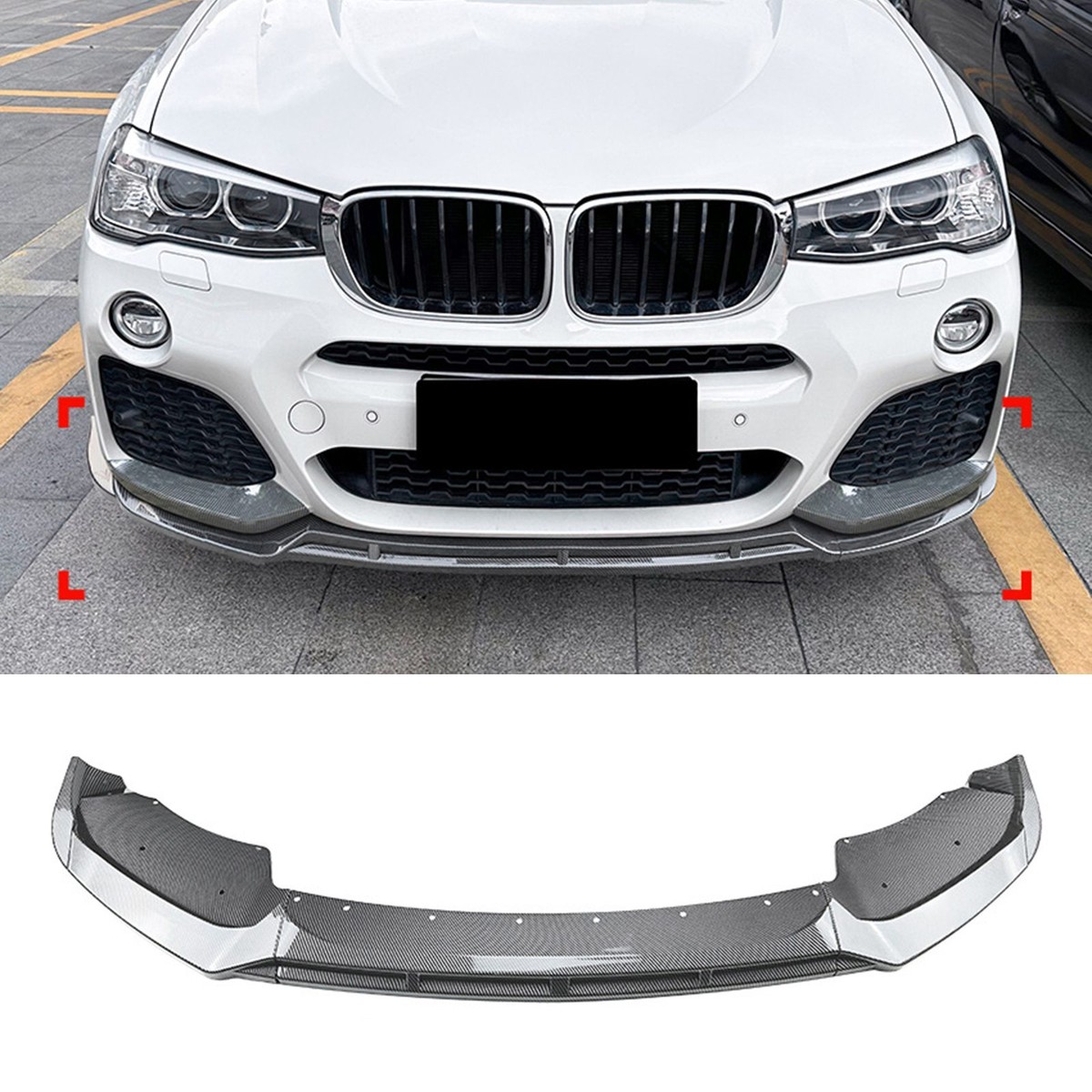 Carbon Look Front Spoiler Lip Splitter Kit For BMW X3 F25 X4 F26 M