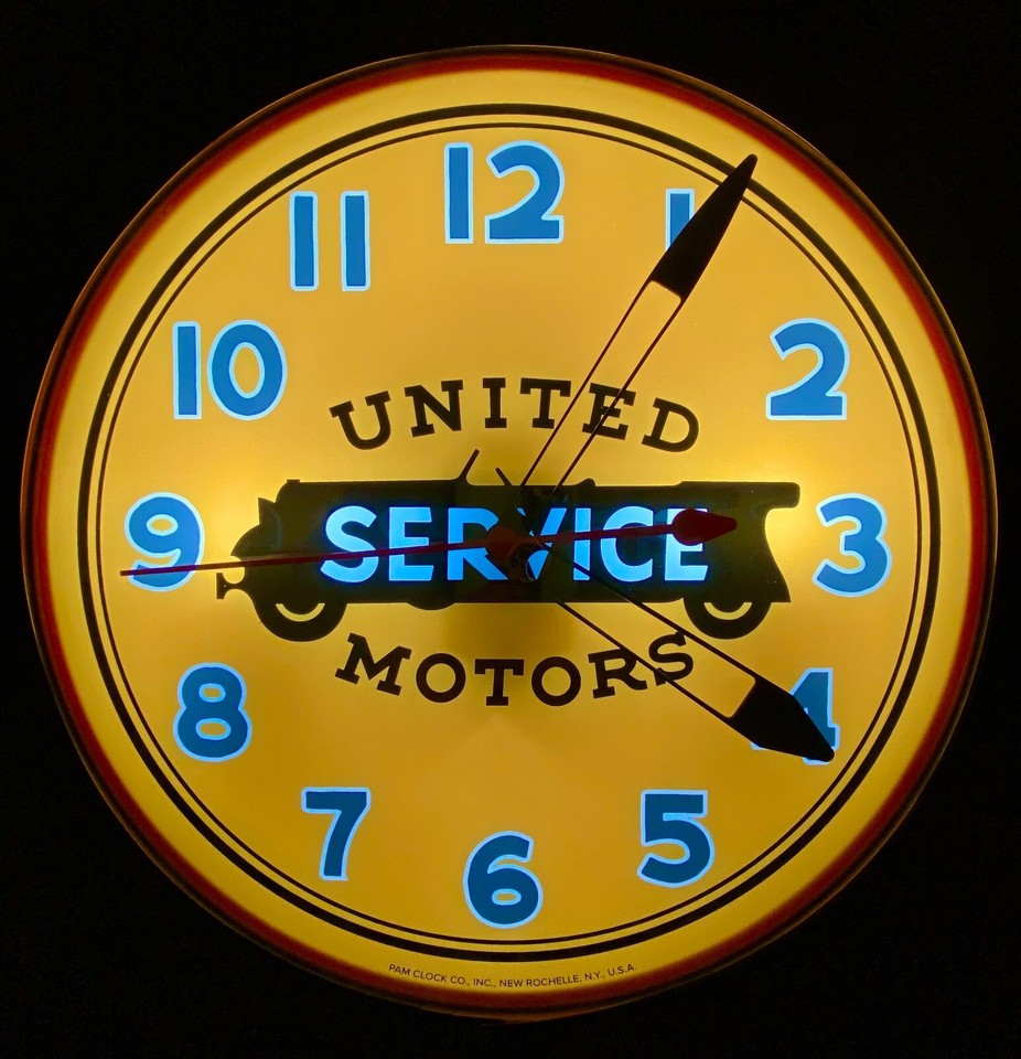 United Motors Service Lighted Advertising Pam Clock eBay