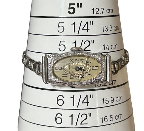 VINTAGE 1924 BULOVA "Geraldine" 14K WHITE GOLD FILLED ART DECO WATCH WORKING! - Bild 20 von 23