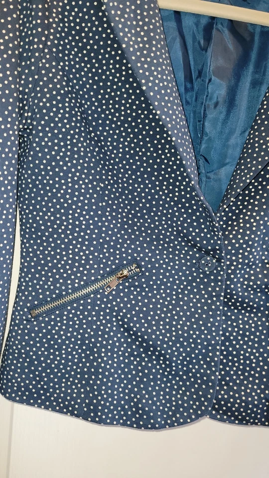 Adorable Chaqueta Blazer PAPAYA Azul Blanco Lunares Mujer Niña Clásica Talla L Foto 2 de 4