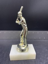 Vintage Baseball Player Trophy Topper Gold Tone Metal Italian Marble Base 