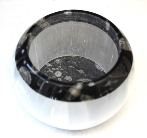 Selenite & Fossil stone, Candle Holder, weight 1,574 grams, size 13 x 13 x 9 cm - Picture 4 of 7