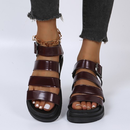 Beach Flat Roman Sandals Shoes Women Metal Buckle Casual Summer Open Toe Shoes - Picture 13 of 14