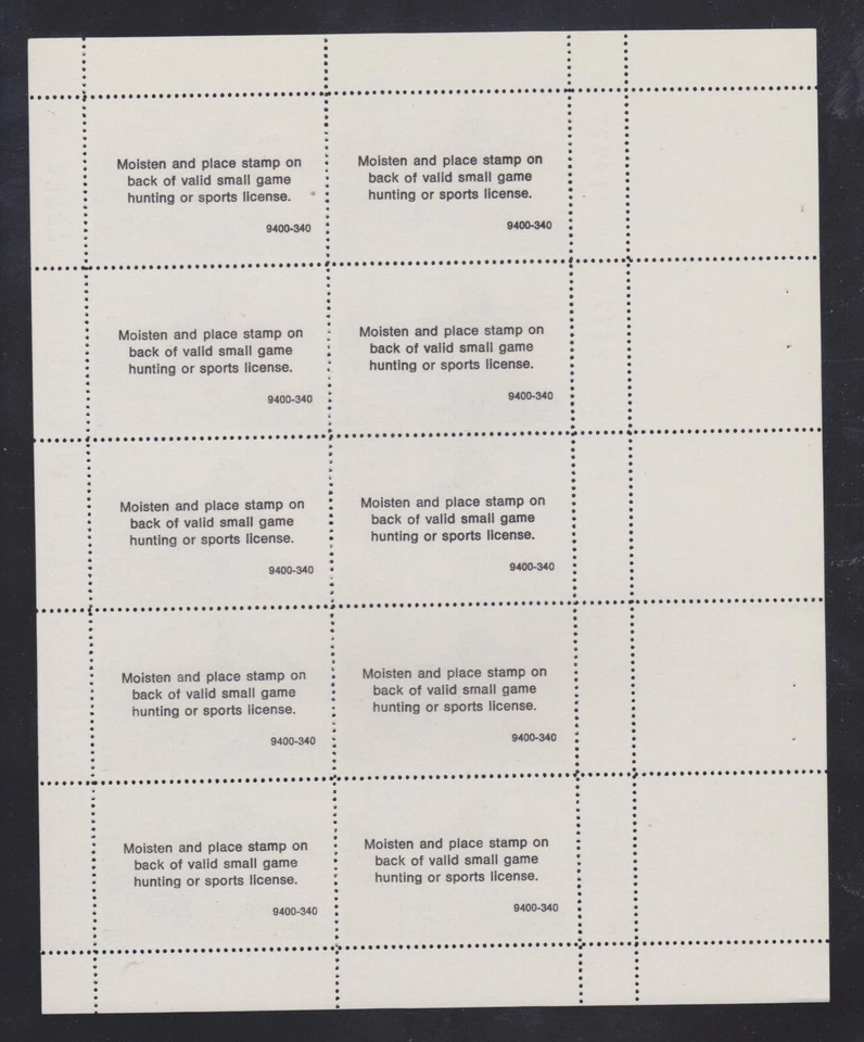 State Hunting/Fishing Revenues - WI - 1982 Duck Stamp - WI-5 - Sheet/10 - MNH - Image 2 of 2